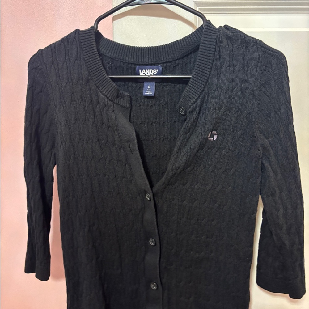 Lands' End Women's Classic Black Cable Knit Cardigan
